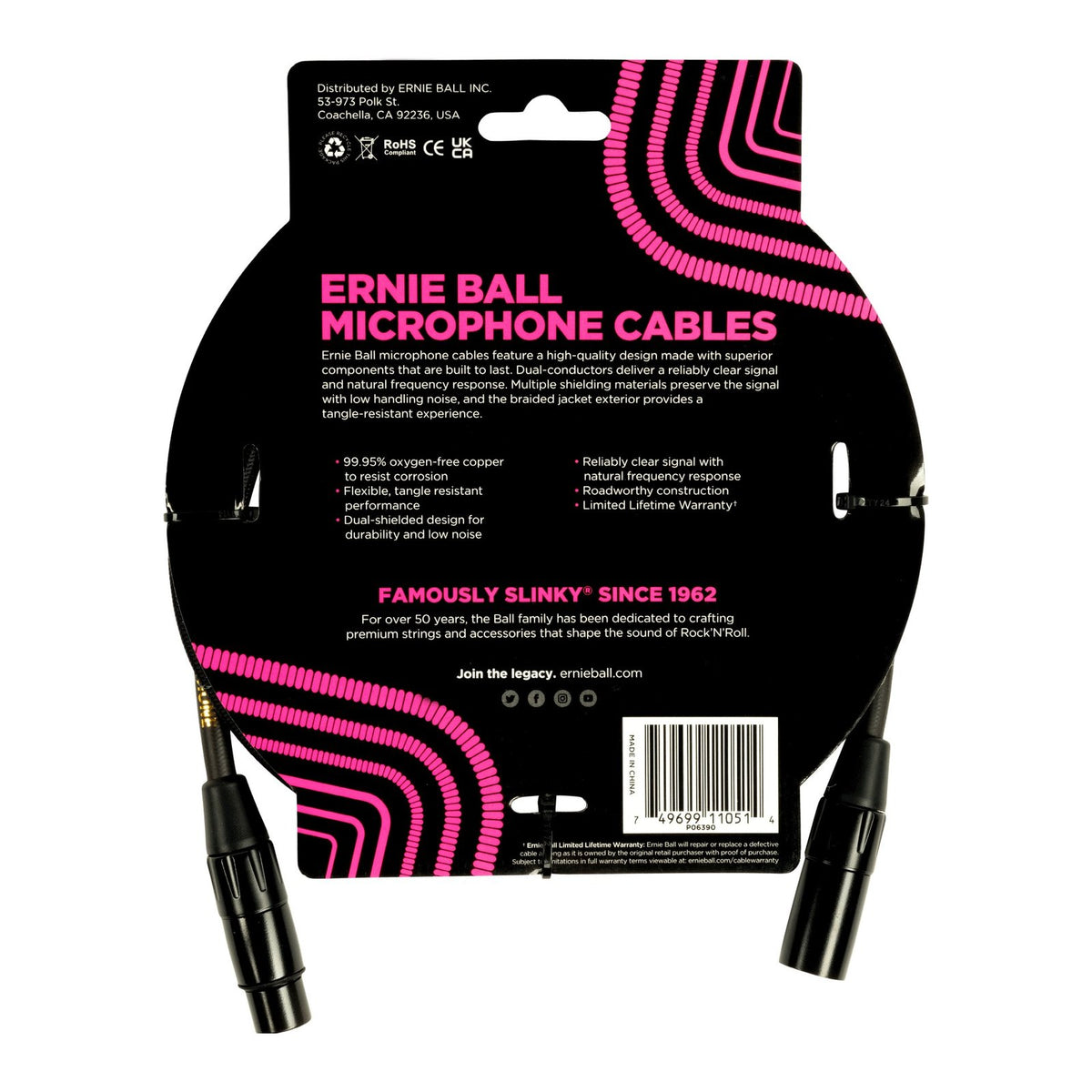 Dây Cáp Micro XLR Ernie Ball Braided XLR Microphone Cable – 1,5m (5ft)
