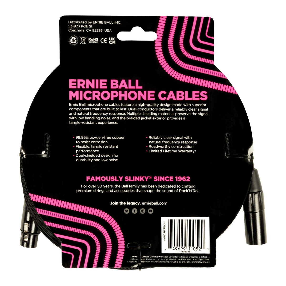Dây Cáp Micro XLR Ernie Ball Braided XLR Microphone Cable – 4,6m (15ft)