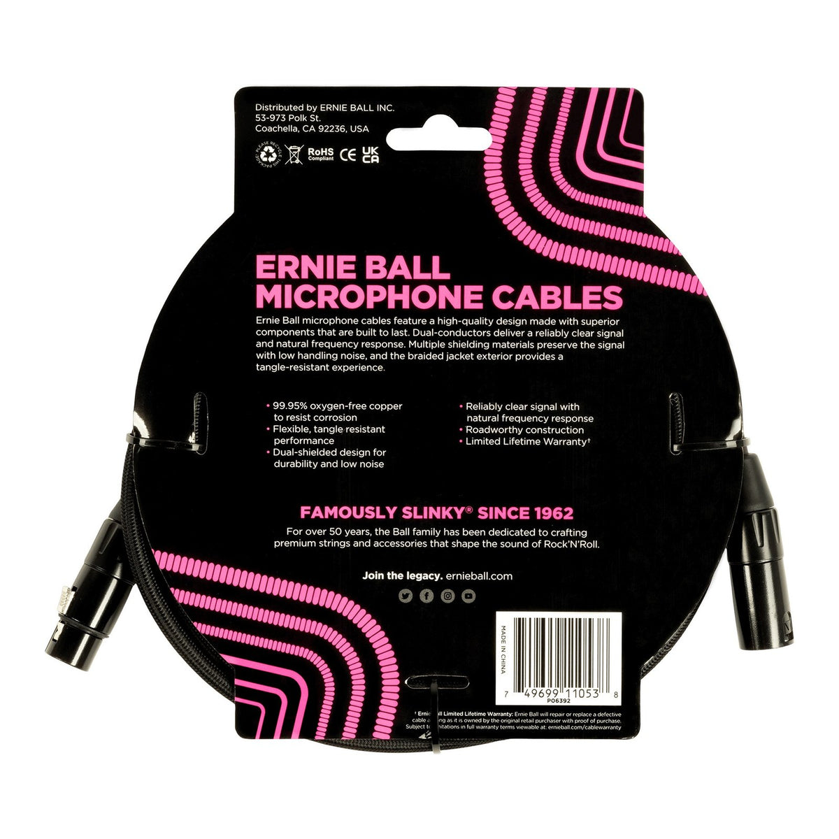 Dây Cáp Micro XLR Ernie Ball Braided XLR Microphone Cable – 6,1m (20ft)