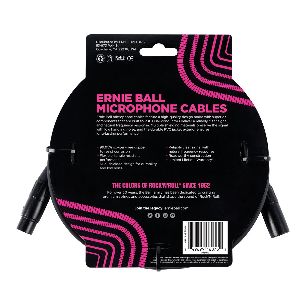 Dây Cáp Micro XLR Ernie Ball Classic XLR Microphone Cable – 7,6m (25ft), Black