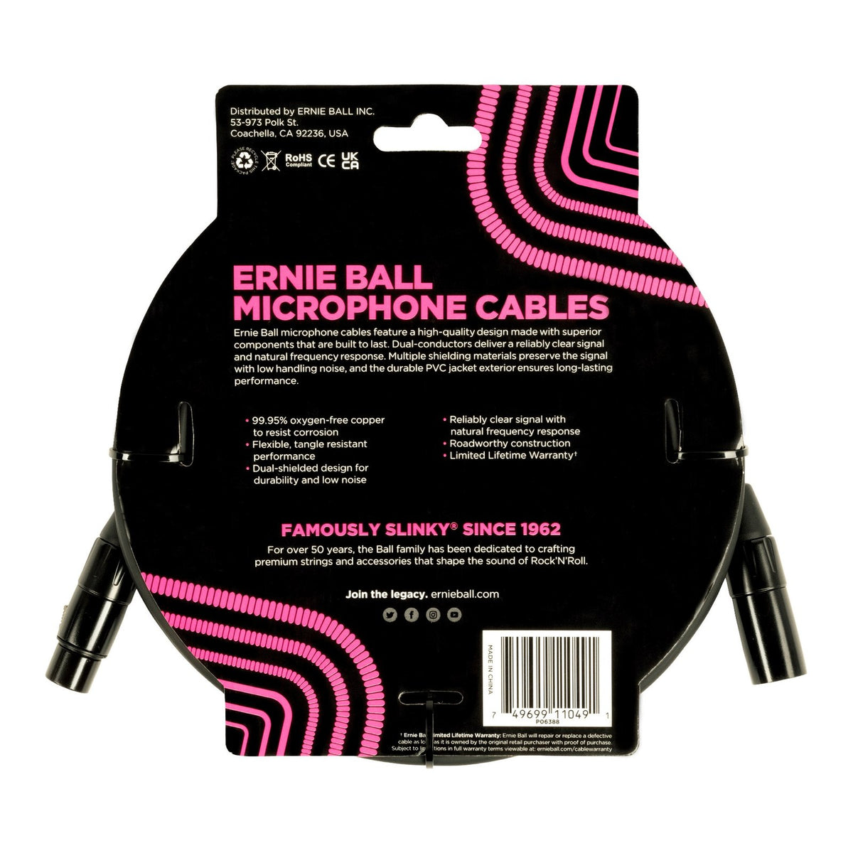 Dây Cáp Micro XLR Ernie Ball Classic XLR Microphone Cable – 6,1m (20ft), Black