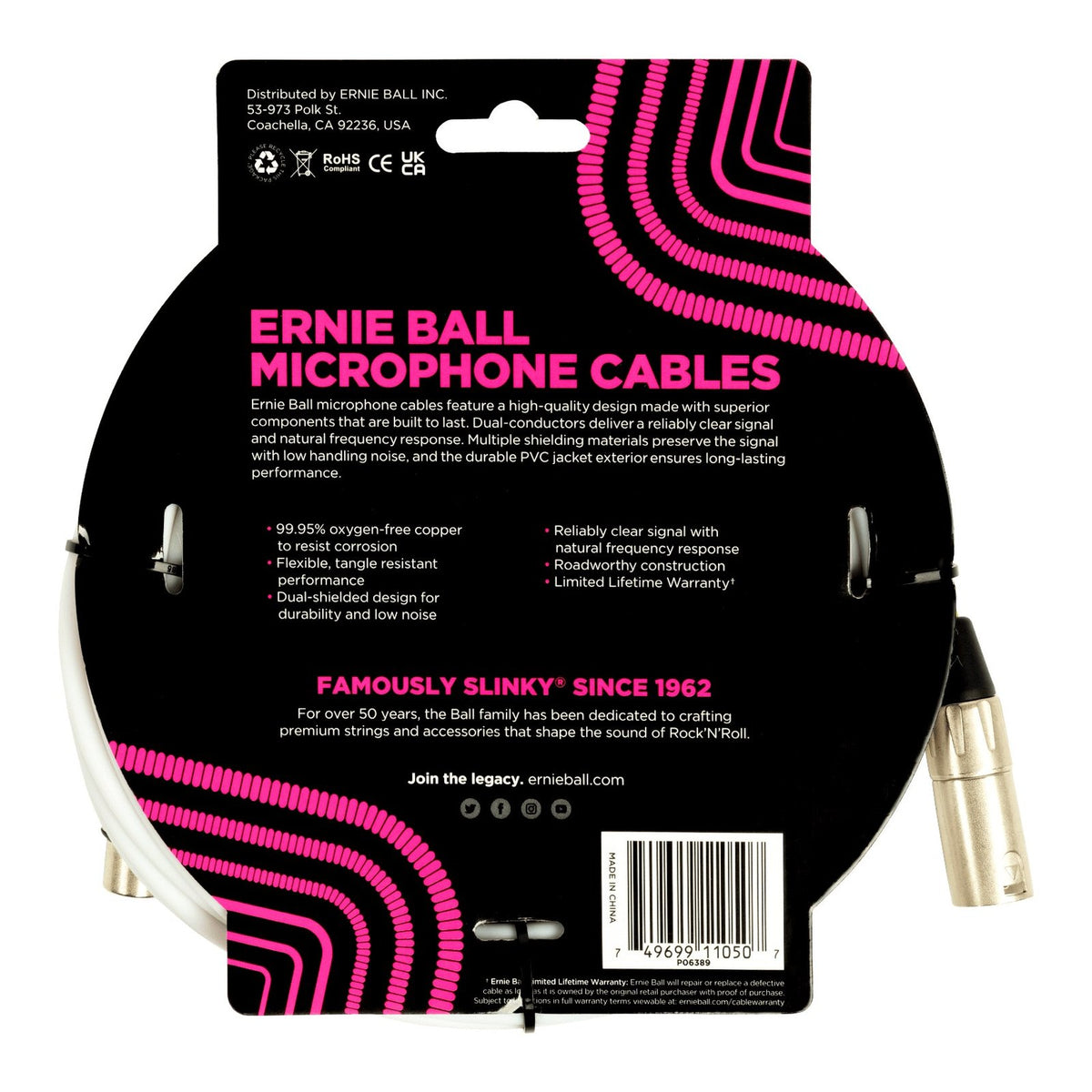 Dây Cáp Micro XLR Ernie Ball Classic XLR Microphone Cable – 6,1m (20ft), White