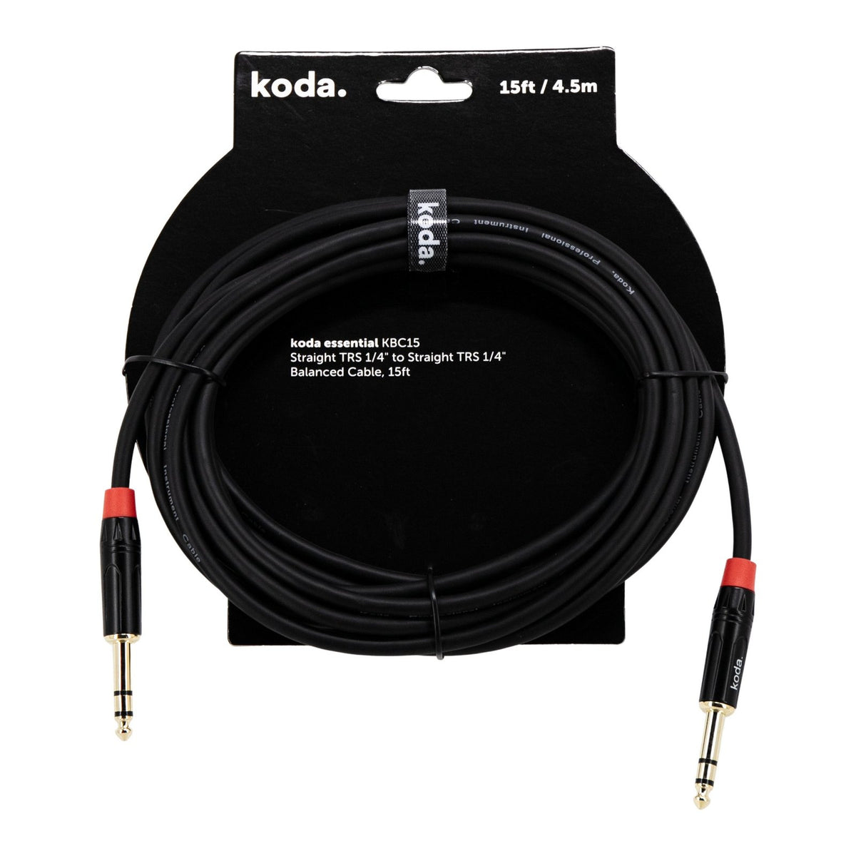 Dây Cáp Tín Hiệu TRS koda essential KBC Balanced – 4,6m (15ft), Thẳng - Thẳng
