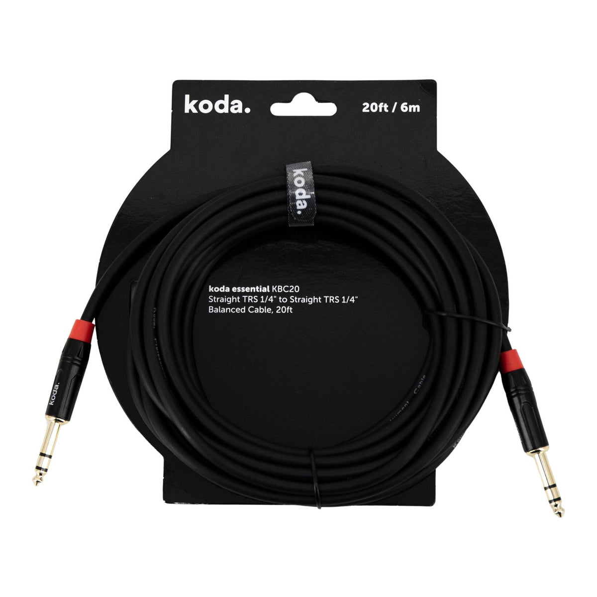 Dây Cáp Tín Hiệu TRS koda essential KBC Balanced – 6,1m (20ft), Thẳng - Thẳng