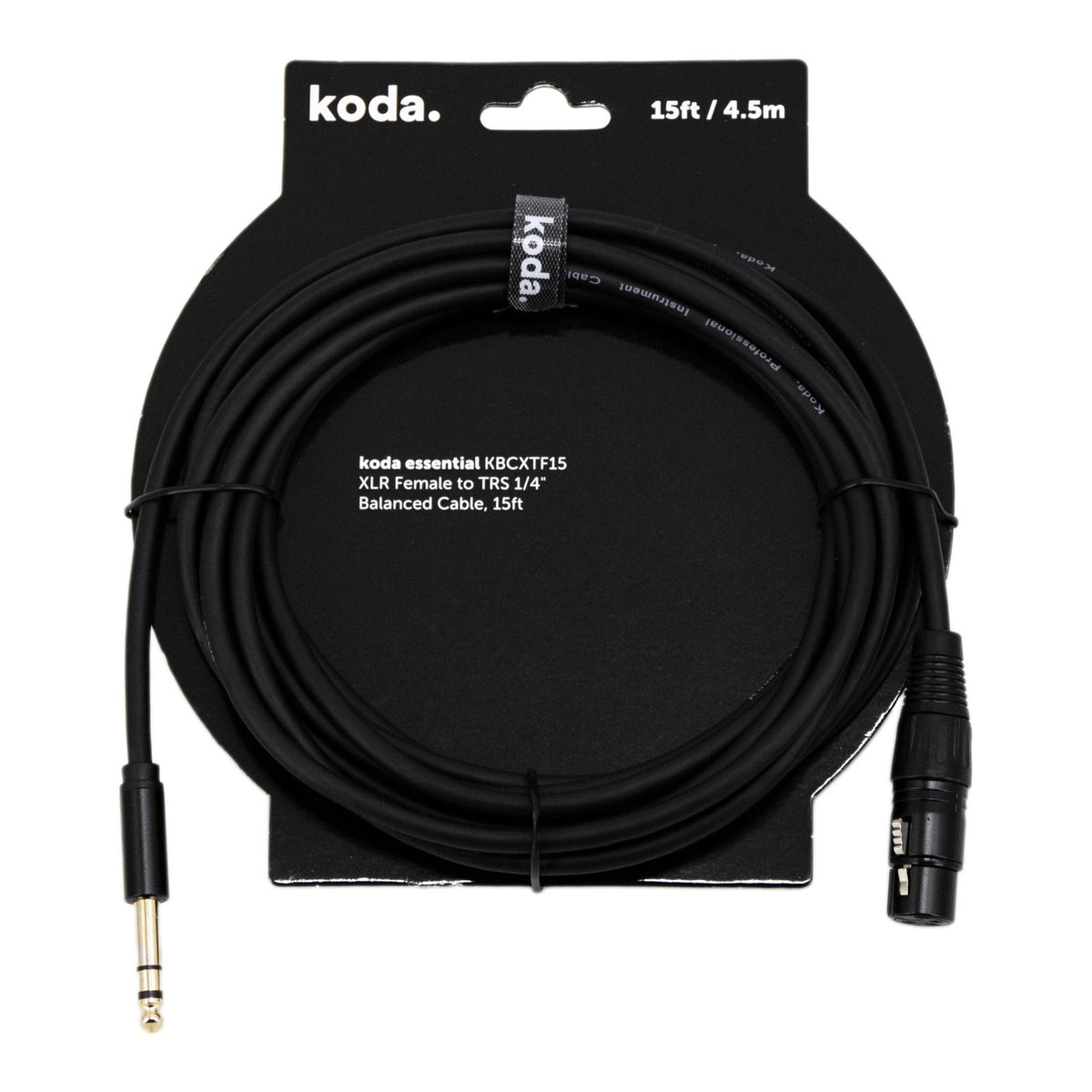 Dây Cáp Tín Hiệu XLR - TRS koda essential KBCXTF / KBCXTM – 4,6m (15ft), XLR cái - TRS 6,35