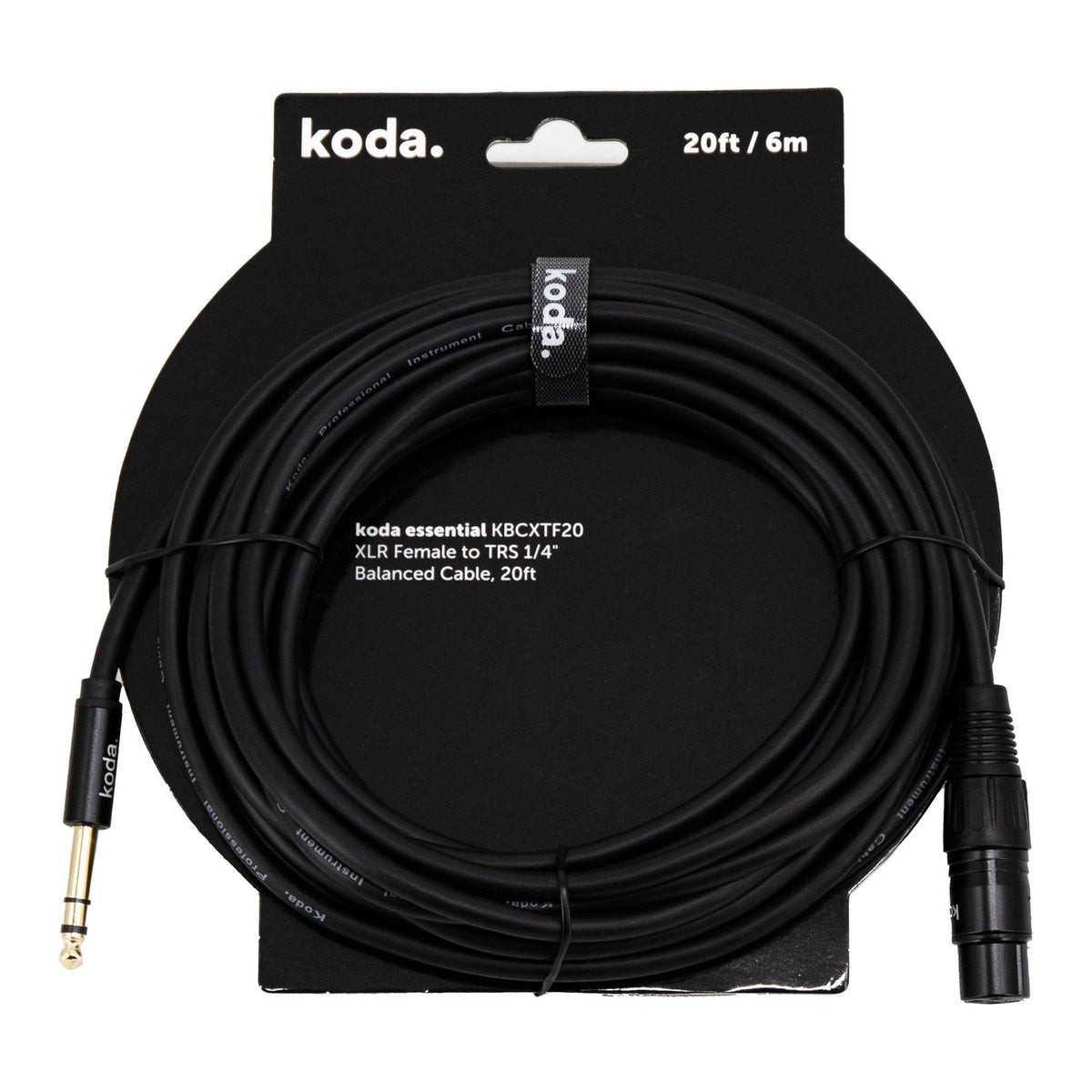 Dây Cáp Tín Hiệu XLR - TRS koda essential KBCXTF / KBCXTM – 6,1m (20ft), XLR cái - TRS 6,35