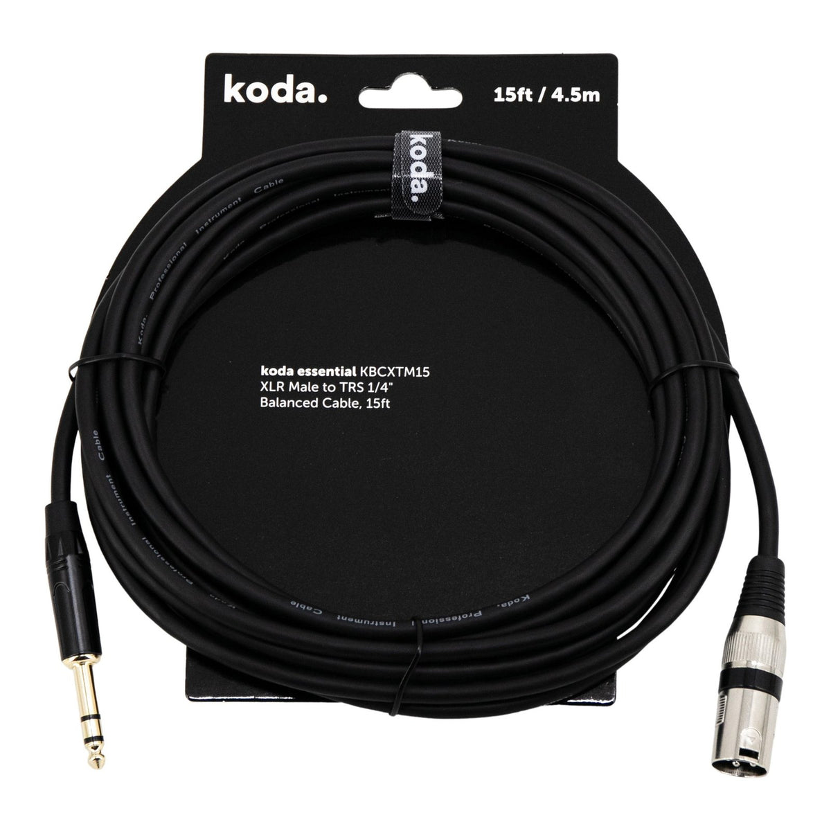 Dây Cáp Tín Hiệu XLR - TRS koda essential KBCXTF / KBCXTM – 4,6m (15ft), XLR đực - TRS 6,35