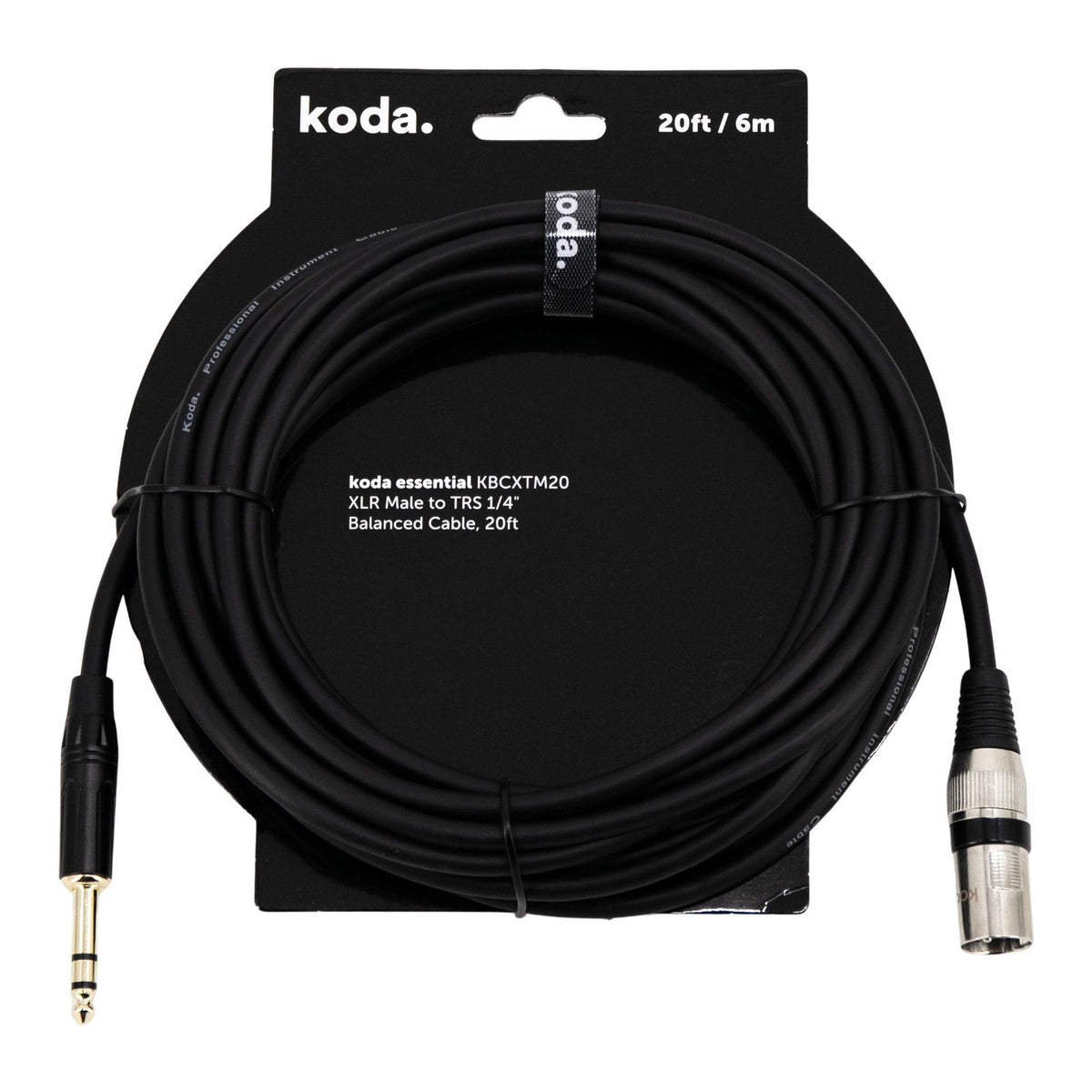 Dây Cáp Tín Hiệu XLR - TRS koda essential KBCXTF / KBCXTM – 6,1m (20ft), XLR đực - TRS 6,35