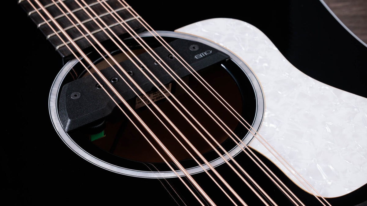Đàn acoustic điện 10 dây Taylor 250ce Plus BLK Bajo Quinto màu Black – cận hoa văn viền lỗ thoát âm (rosette)