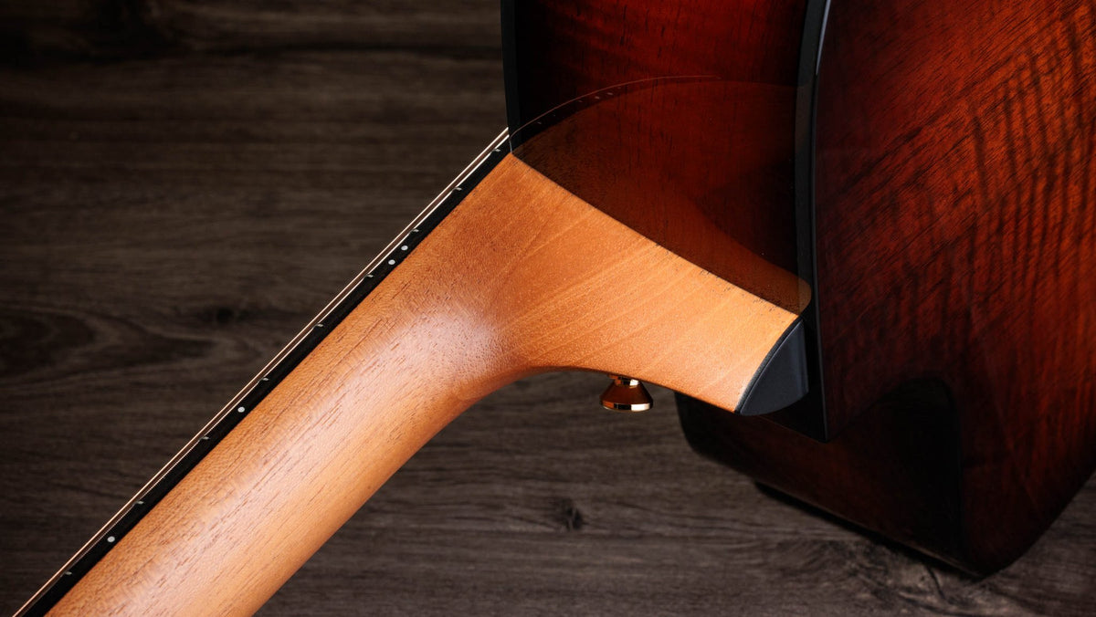 Đàn acoustic điện 10 dây Taylor 260ce-K DLX Bajo Quinto màu Shaded Edgeburst – cận gót cần nối thân đàn