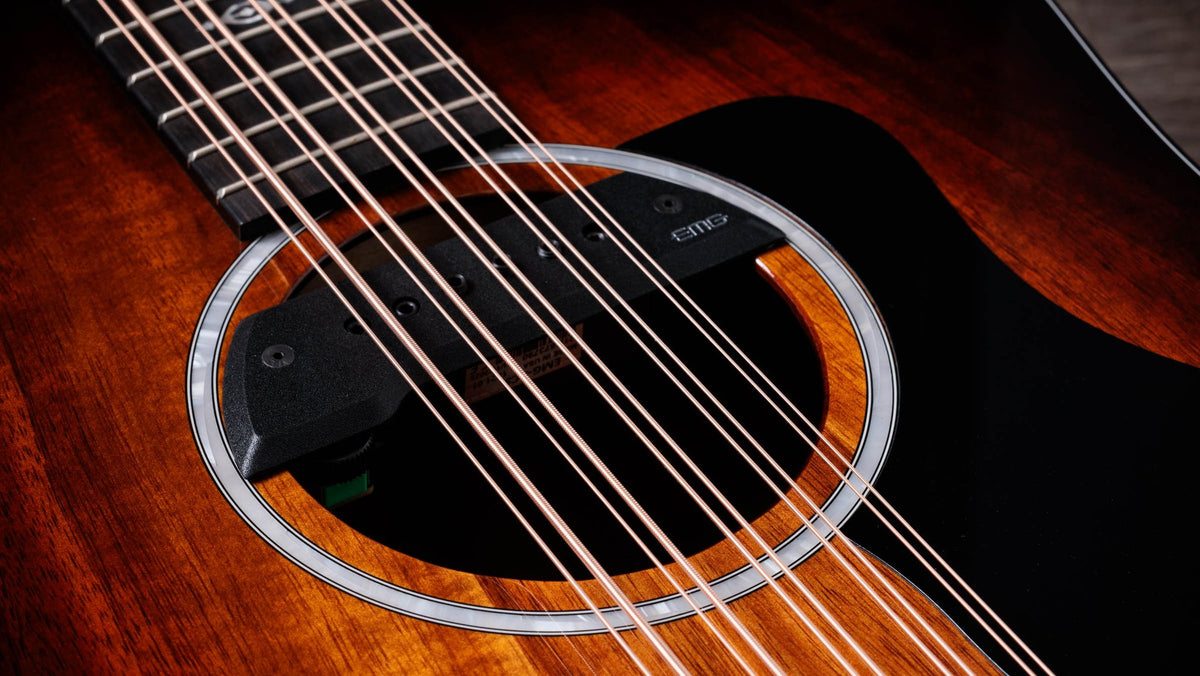 Đàn acoustic điện 10 dây Taylor 260ce-K DLX Bajo Quinto màu Shaded Edgeburst – cận hoa văn viền lỗ thoát âm (rosette)