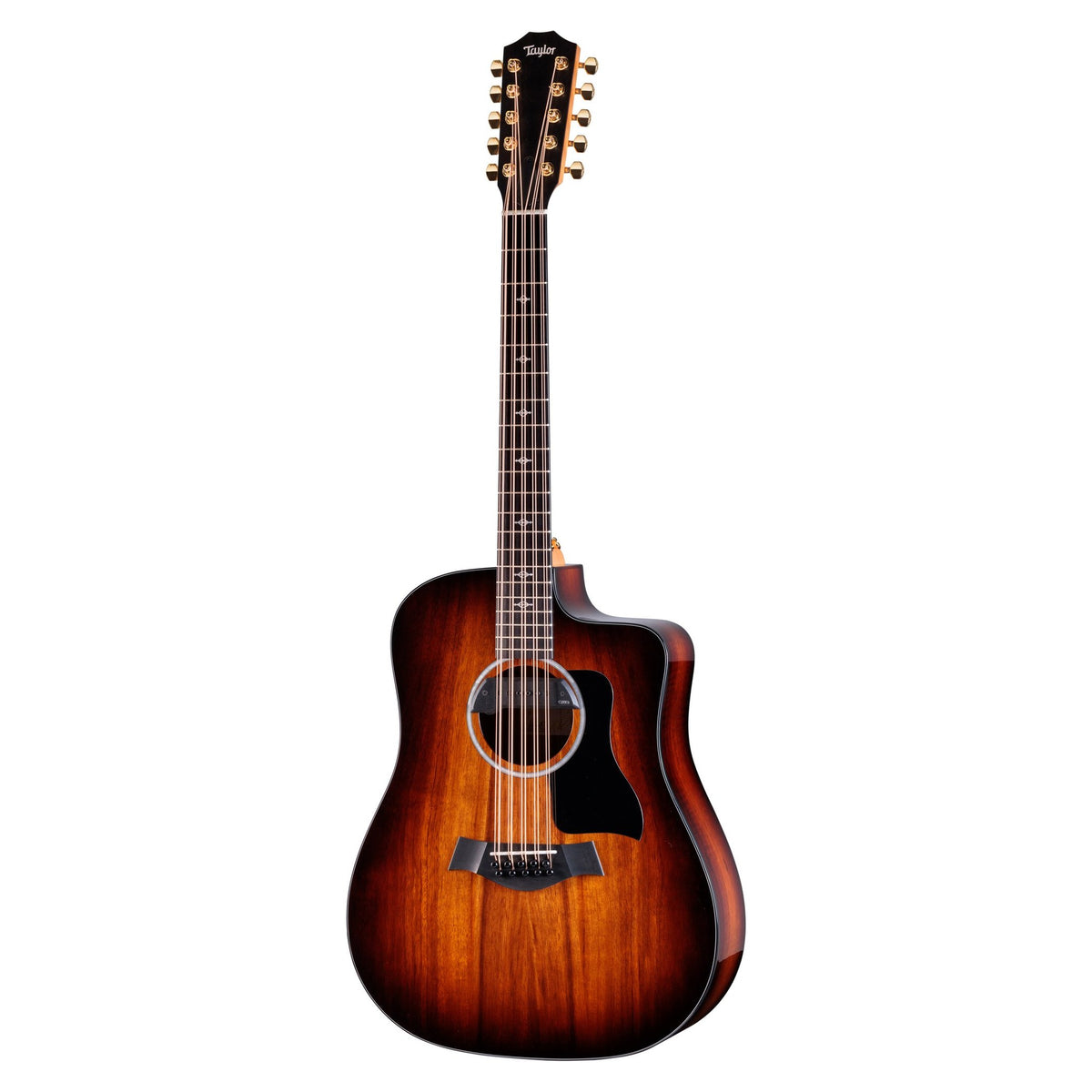 Đàn acoustic điện 10 dây Taylor 260ce-K DLX Bajo Quinto màu Shaded Edgeburst – mặt trước toàn thân