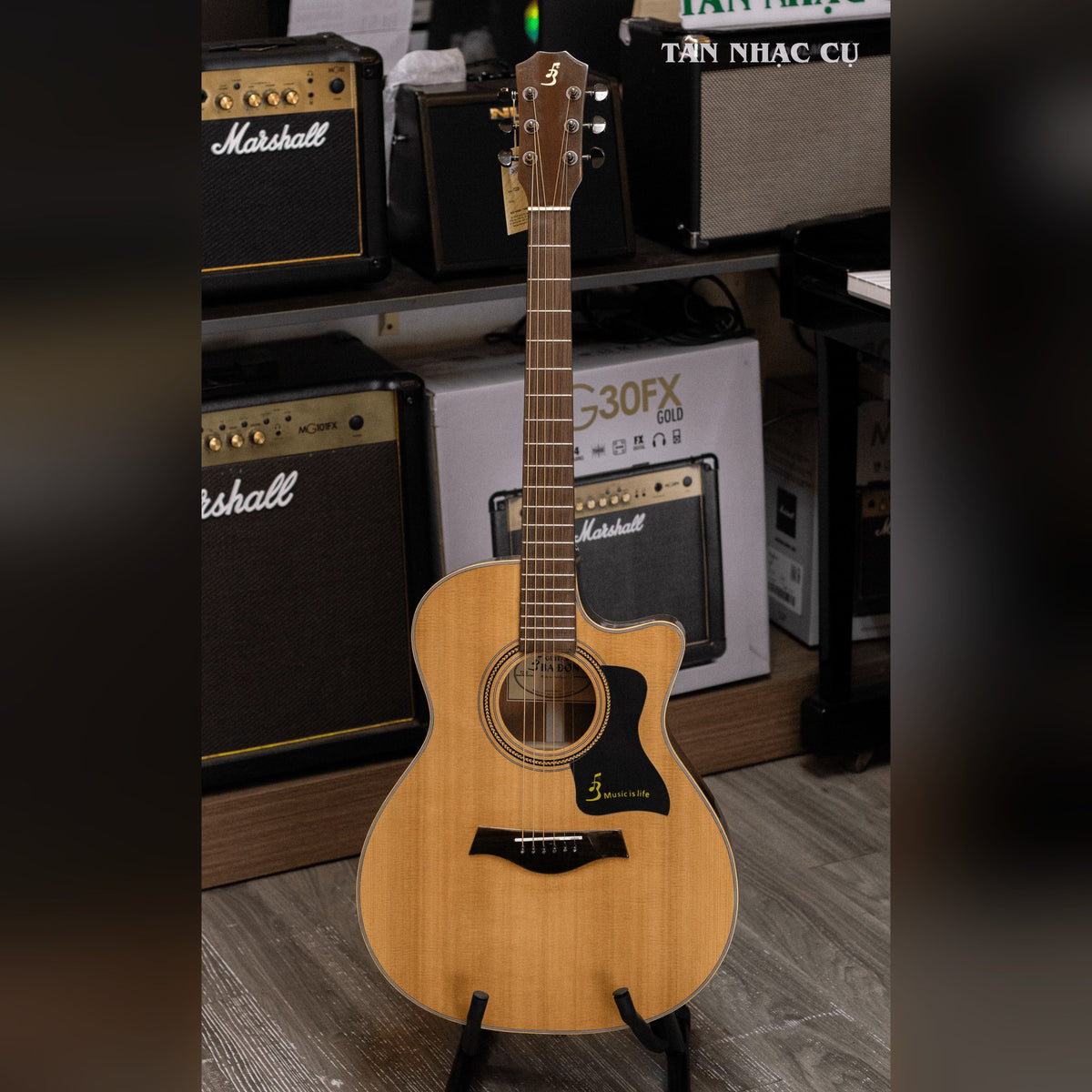 Đàn guitar acoustic Ba Đờn T220 màu Natural – mặt trước toàn thân