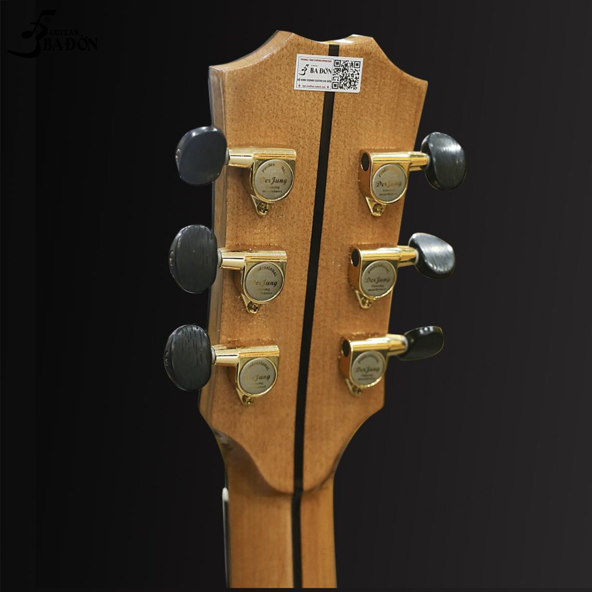 Đàn guitar acoustic Ba Đờn T700 màu Natural – mặt sau đầu đàn và bộ khóa lên dây
