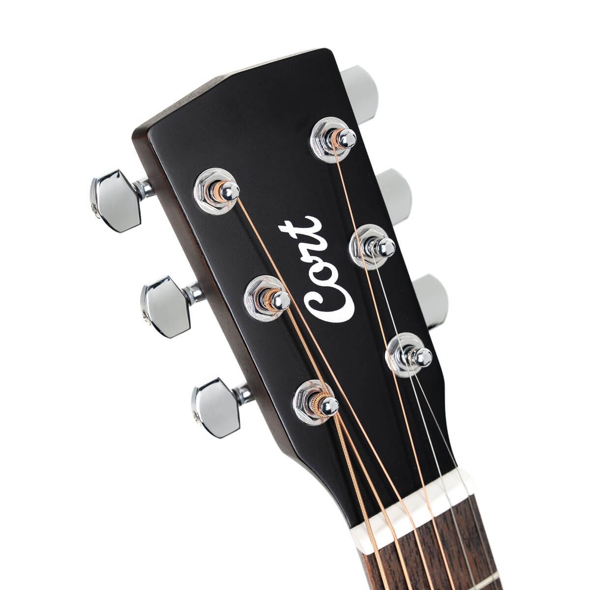 Đàn guitar acoustic Cort AD Mini – cận đầu đàn và logo Cort