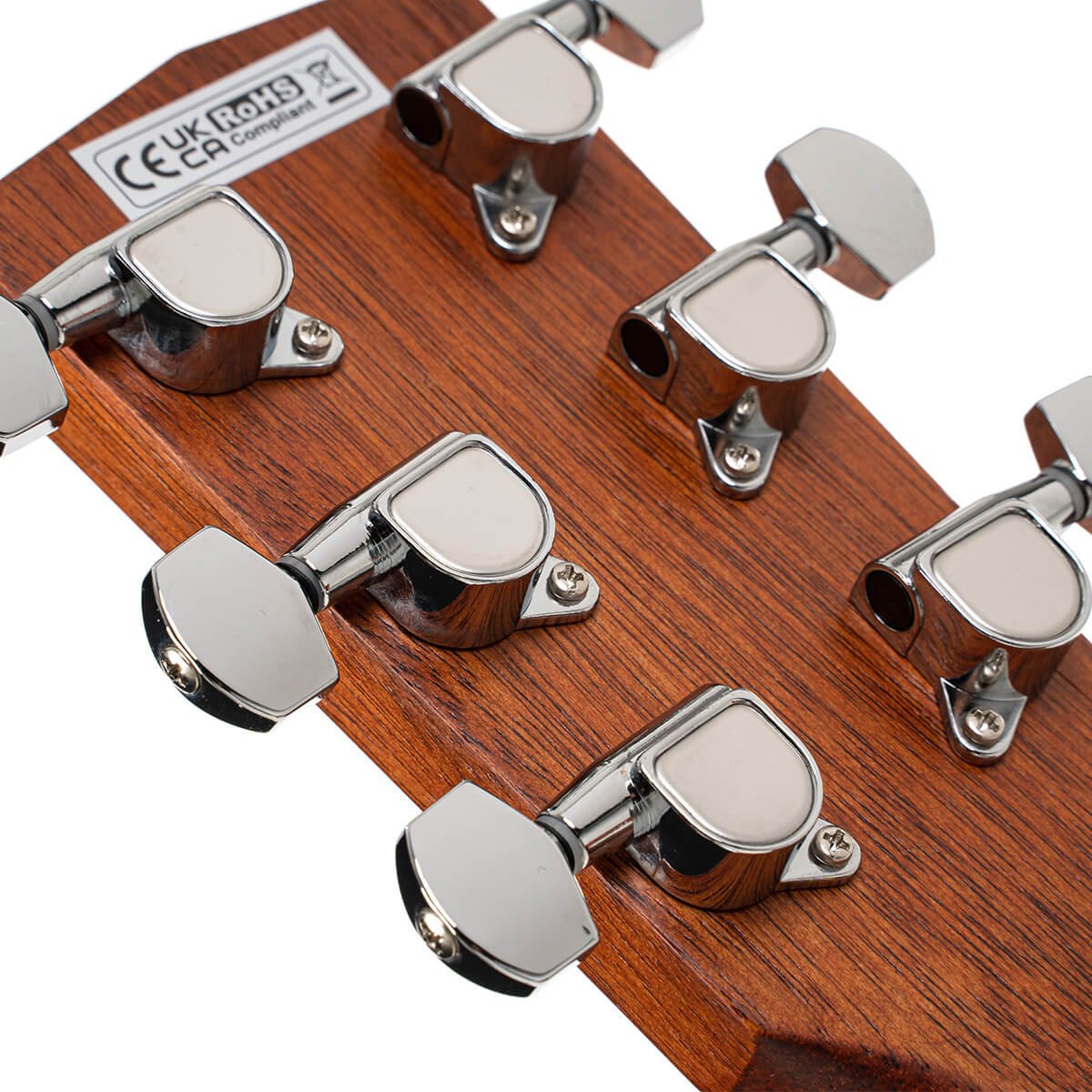 Đàn guitar acoustic Cort AD Mini M màu Open Pore – mặt sau đầu đàn và bộ khóa lên dây