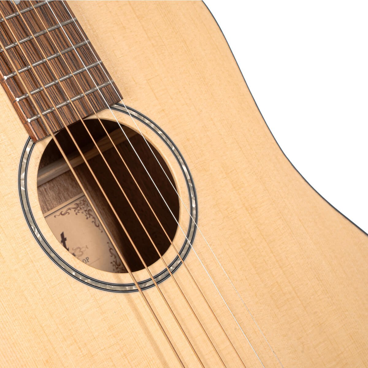 Đàn guitar acoustic Cort AD Mini màu Open Pore – cận hoa văn viền lỗ thoát âm (rosette)