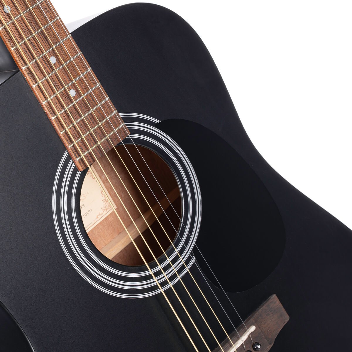 Đàn guitar acoustic Cort AD810 màu Black Satin – cận hoa văn viền lỗ thoát âm (rosette)