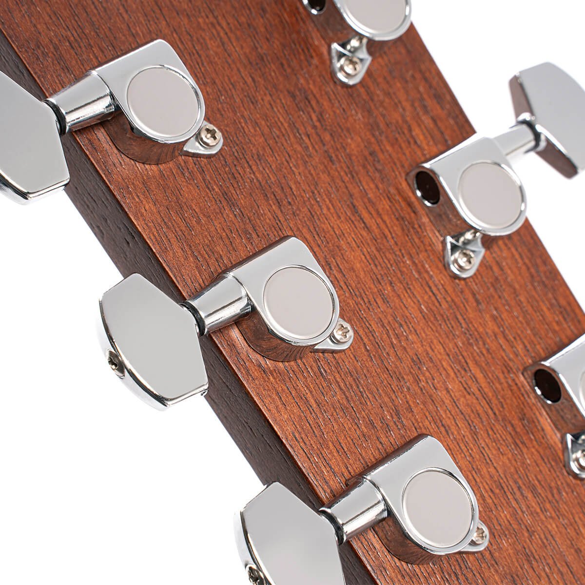 Đàn guitar acoustic Cort AF510 màu Open Pore – mặt sau đầu đàn và bộ khóa lên dây