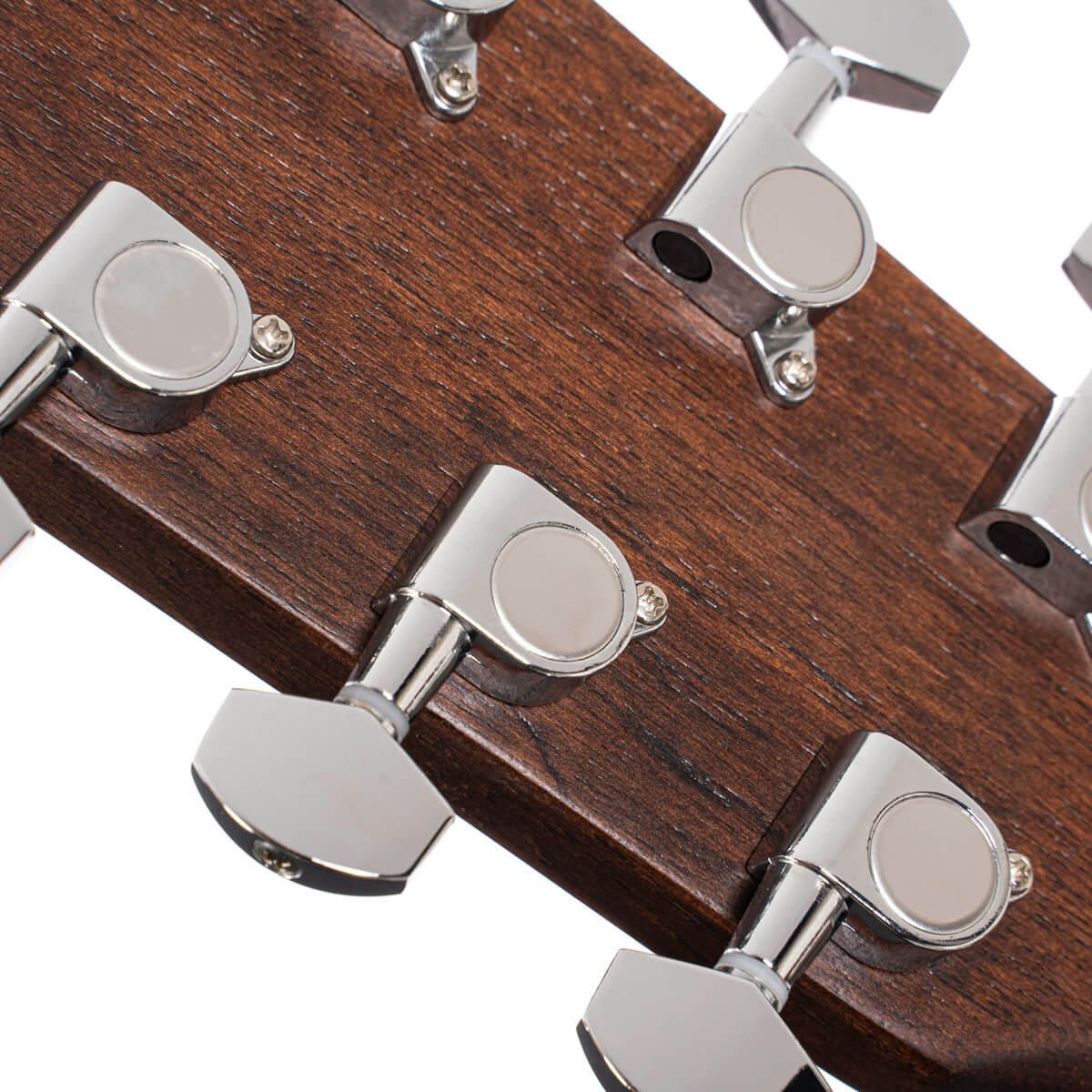 Đàn guitar acoustic Cort Earth Pack màu Open Pore – mặt sau đầu đàn và bộ khóa lên dây
