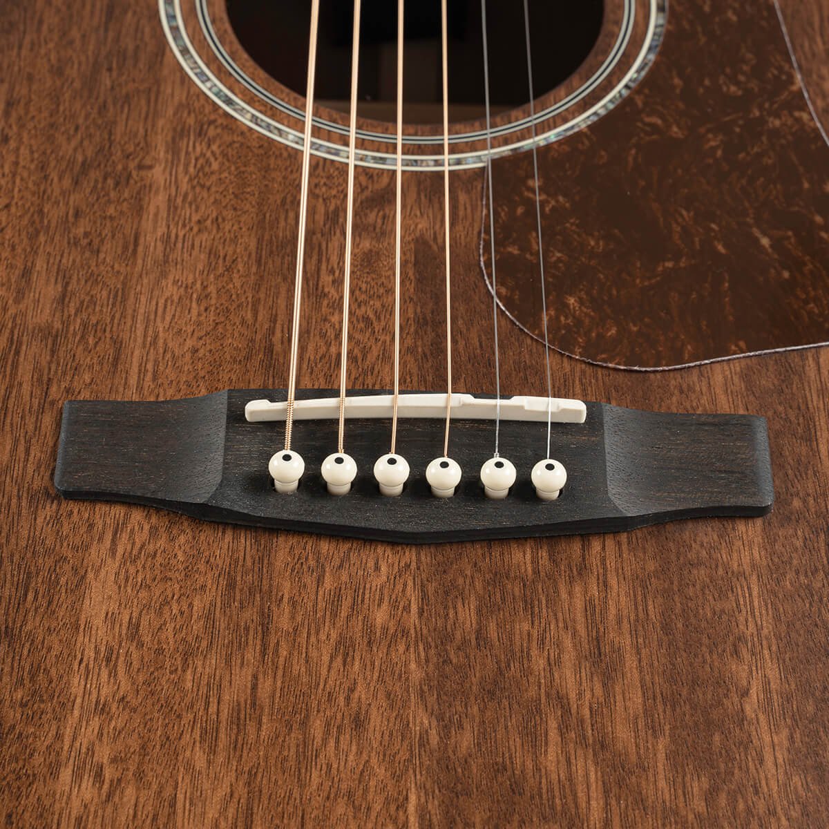 Đàn guitar acoustic Cort L450C màu Natural Satin – cận lỗ thoát âm và ngựa đàn