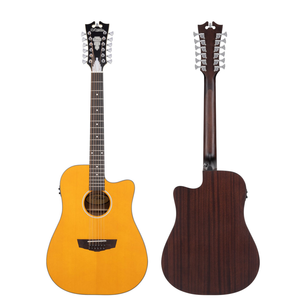 Đàn guitar acoustic điện 12 dây D'Angelico Bowery 12 LS màu Vintage Natural – mặt trước và mặt lưng