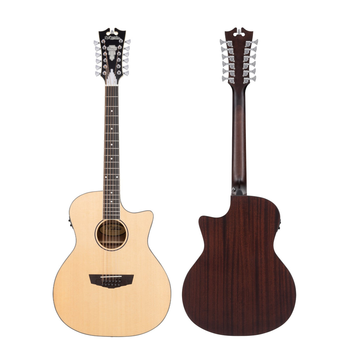 Đàn guitar acoustic điện 12 dây D'Angelico Fulton LS màu Natural – mặt trước và mặt lưng