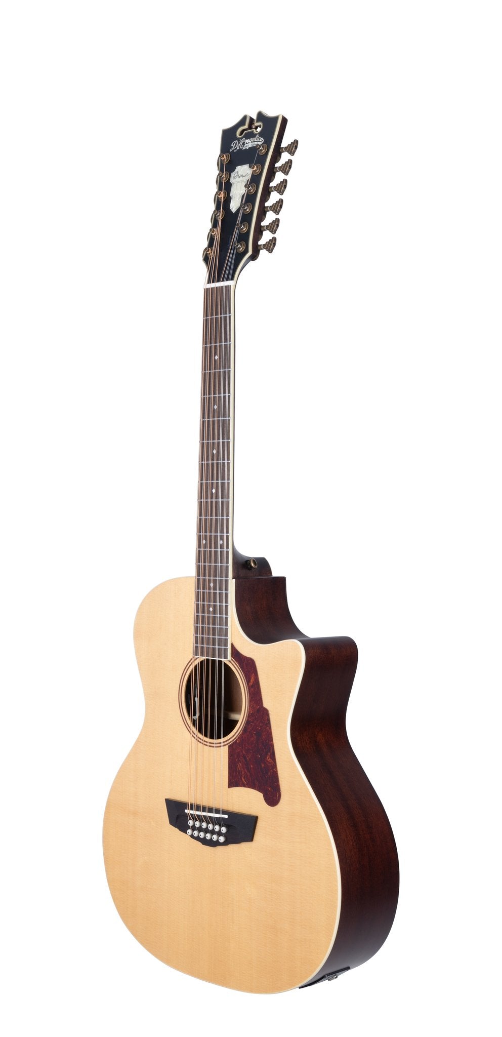 Đàn guitar acoustic điện 12 dây D'Angelico Premier Fulton màu Natural – góc nghiêng 3/4 toàn thân