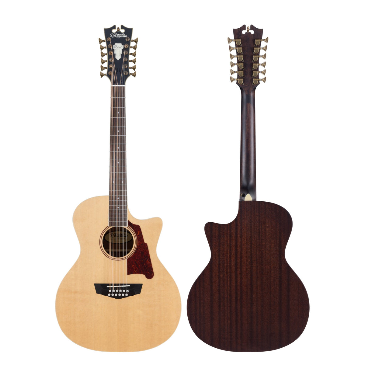 Đàn guitar acoustic điện 12 dây D'Angelico Premier Fulton màu Natural – mặt trước và mặt lưng
