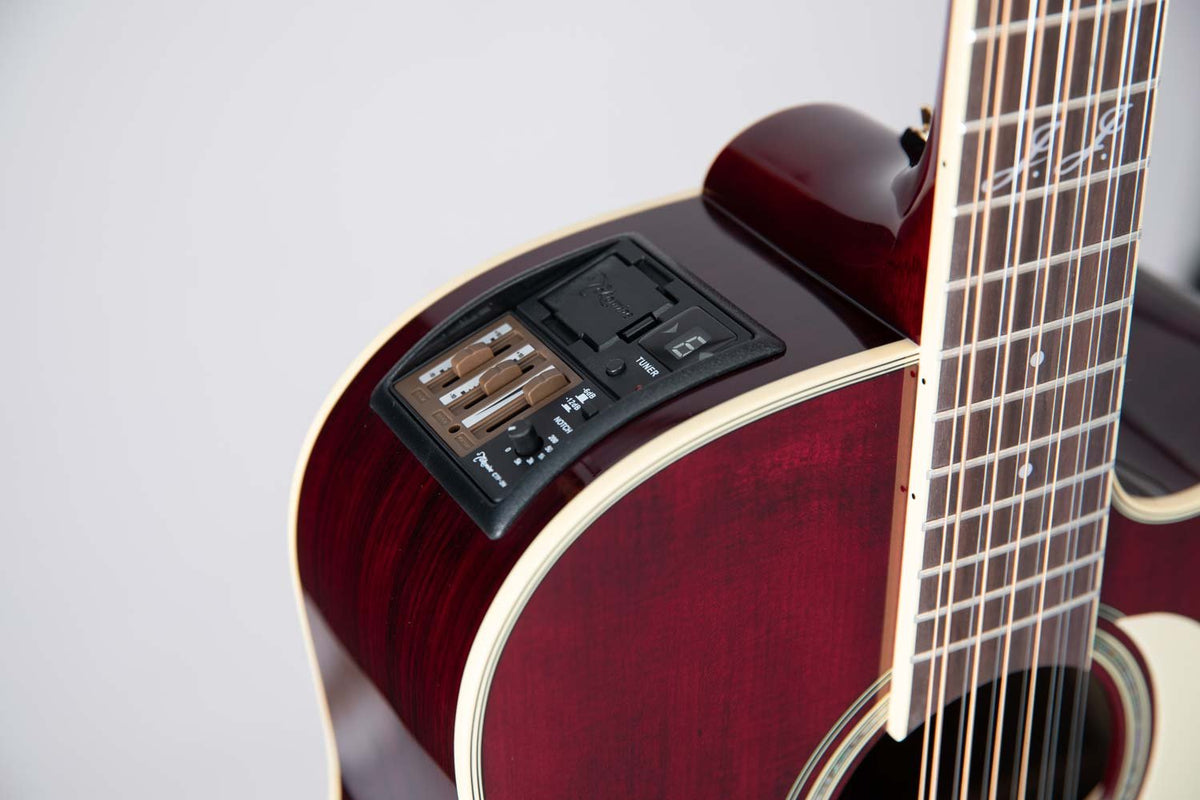 Đàn guitar acoustic điện 12 dây Takamine JJ325SRCL-12 màu đỏ bóng Red Stain – cận bộ EQ / pickup