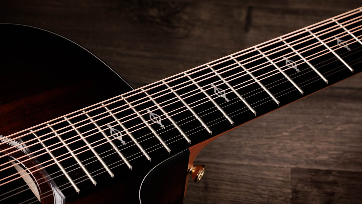 Đàn guitar acoustic điện 12 dây Taylor 260ce-K DLX Doce Doble màu Shaded Edgeburst – cận cần đàn và mặt phím