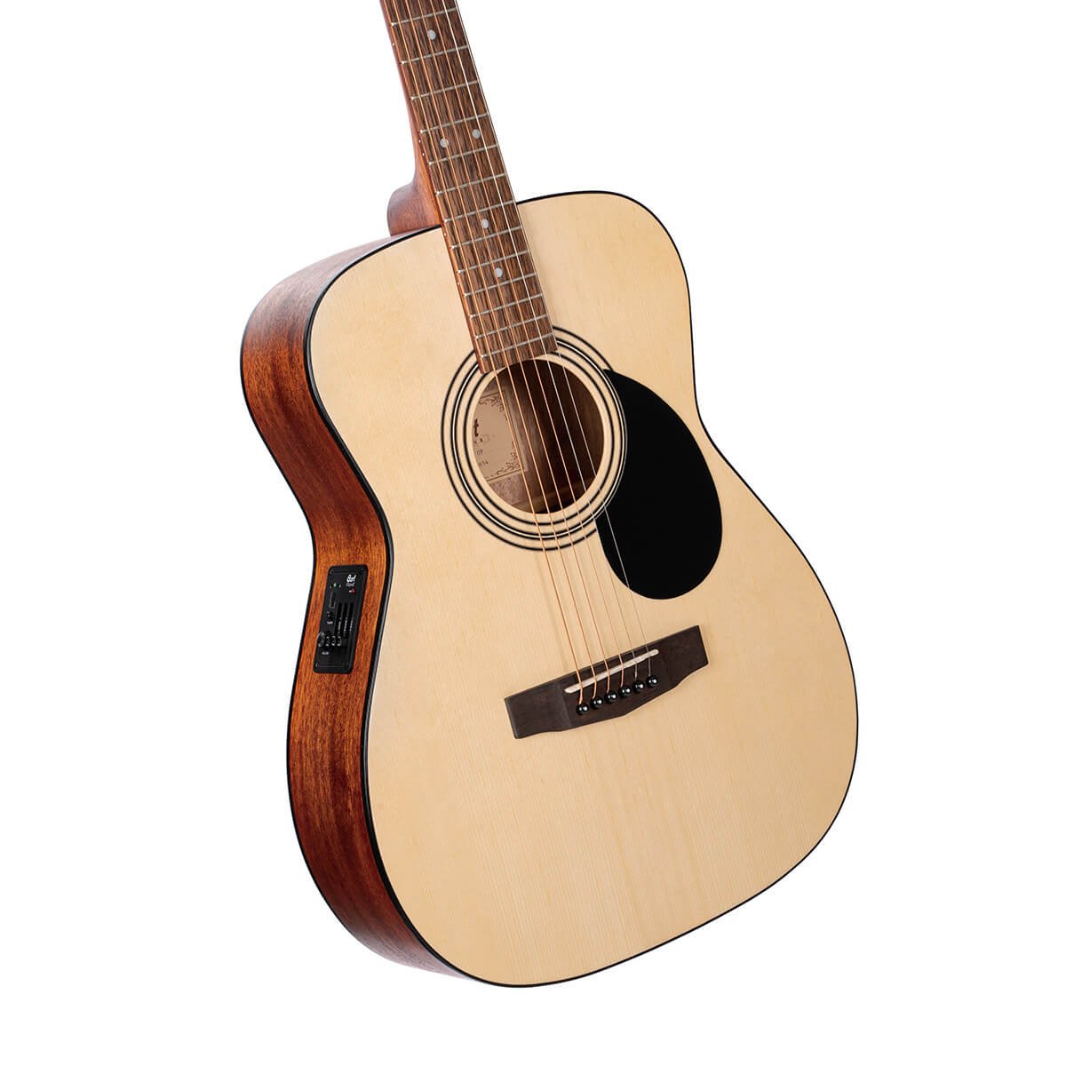 Đàn guitar acoustic điện Cort AF510E màu Open Pore – góc nghiêng 3/4 toàn thân