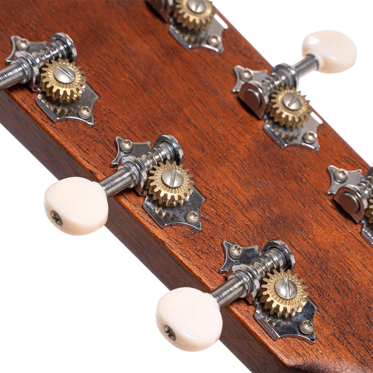 Đàn guitar acoustic điện Cort CJ Retro màu Vintage Sunburst Matte – mặt sau đầu đàn và bộ khóa lên dây