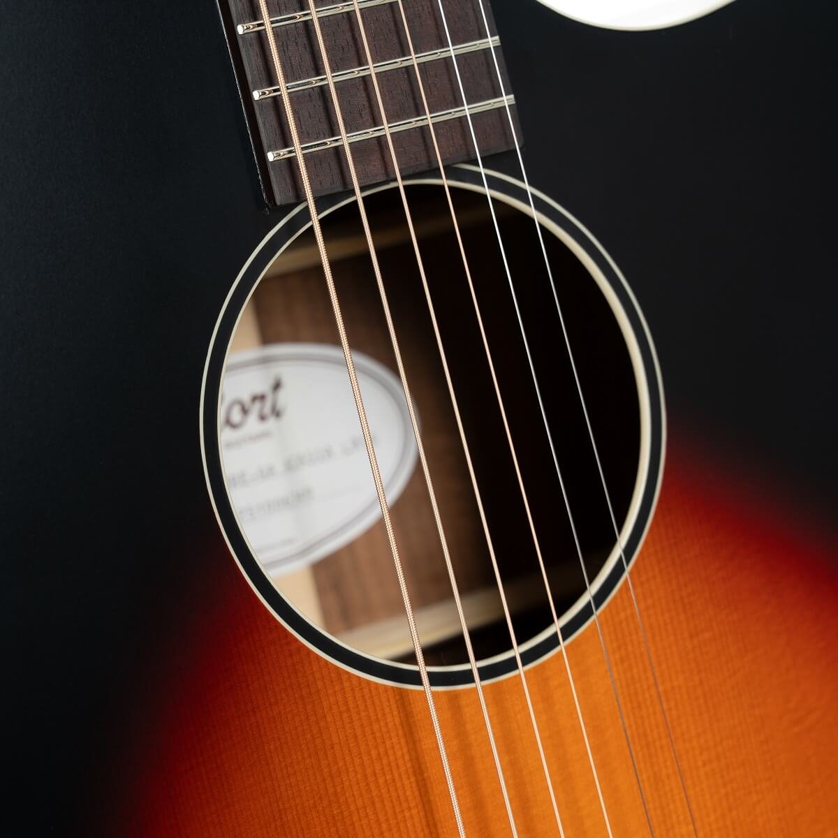 Đàn guitar acoustic điện Cort Core-GA Formosan Koa màu Light Burst Top Semi Gloss – cận hoa văn viền lỗ thoát âm (rosette)