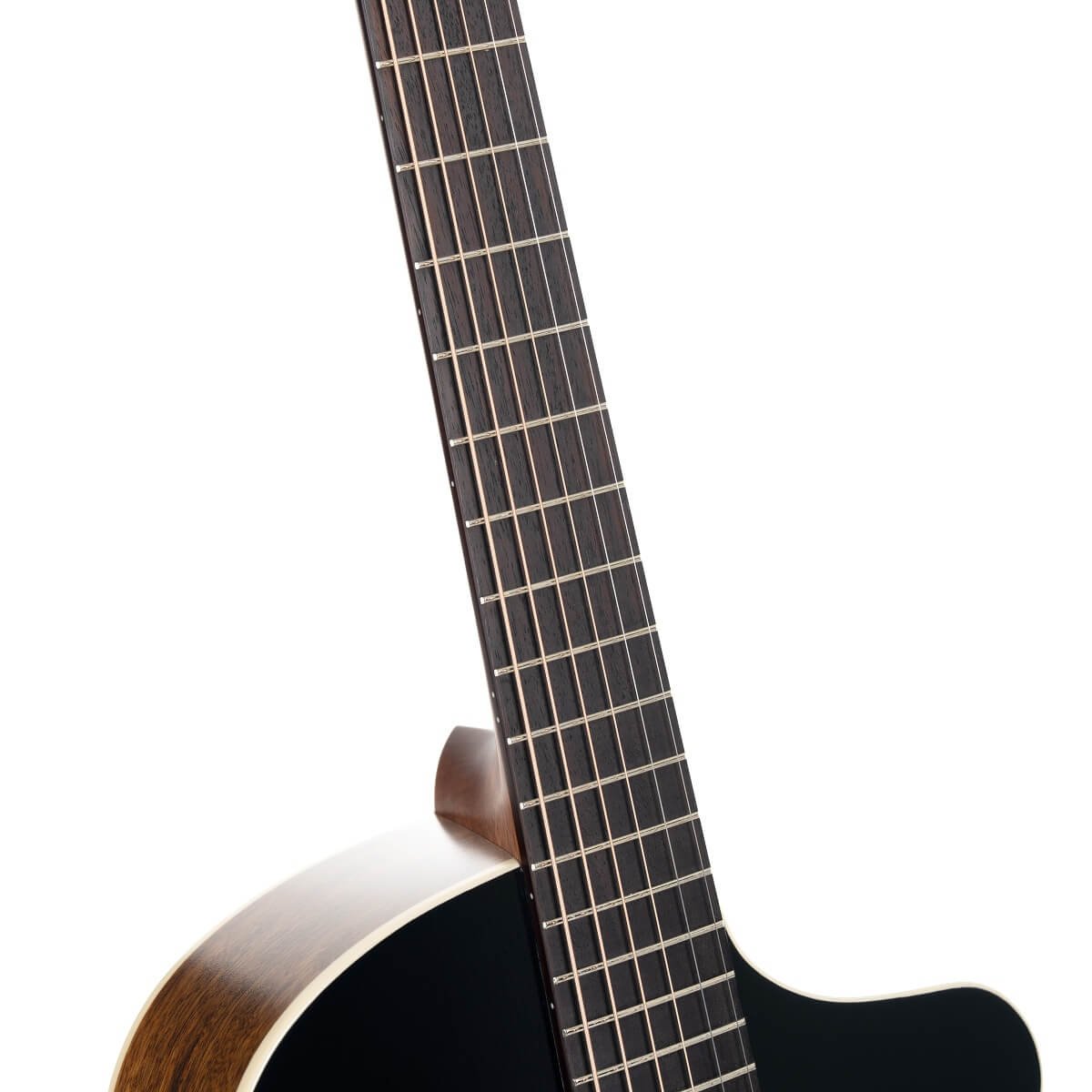 Đàn guitar acoustic điện Cort Core-MC Ovangkol màu Black Top Semi Gloss – cận cần đàn và mặt phím