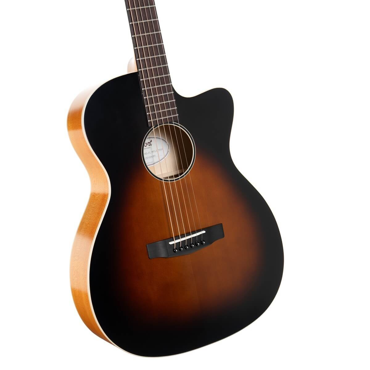 Đàn guitar acoustic điện Cort Core-OC Maple màu Brown Burst Top Semi Gloss – góc nghiêng 3/4 toàn thân