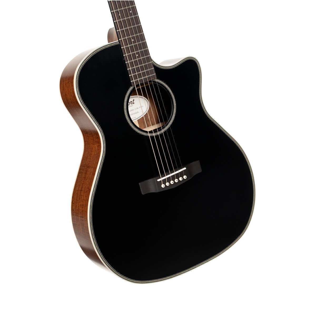 Đàn guitar acoustic điện Cort Essence-GA4 Special màu Black Top Semi Gloss – góc nghiêng 3/4 toàn thân