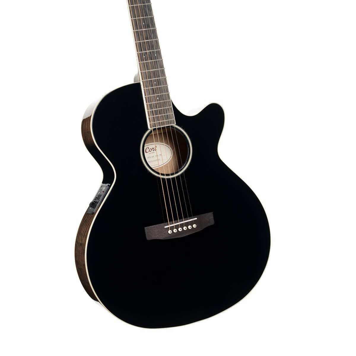 Đàn guitar acoustic điện Cort Exotic-SFX Ash màu Black – góc nghiêng 3/4 toàn thân
