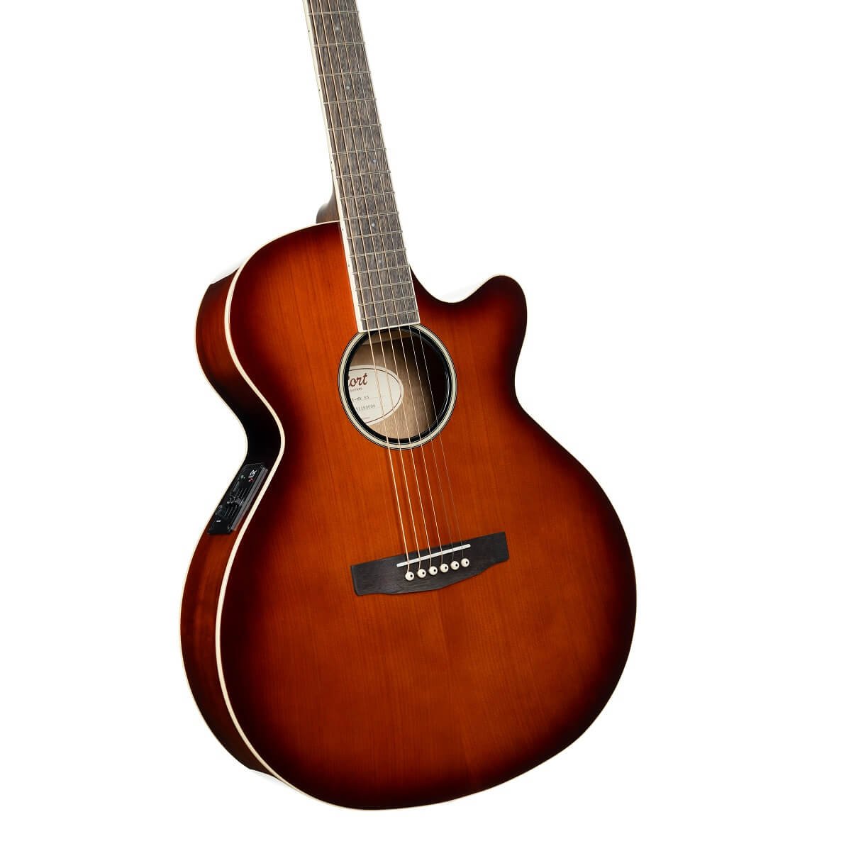 Đàn guitar acoustic điện Cort Exotic-SFX Myrtle màu Sunburst – góc nghiêng 3/4 toàn thân