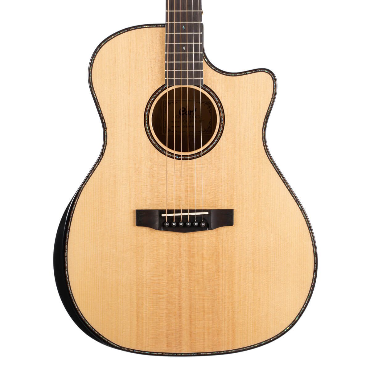 Đàn guitar acoustic điện Cort GA-MY Bevel màu Natural Gloss – cận thùng đàn mặt trước (góc 2)