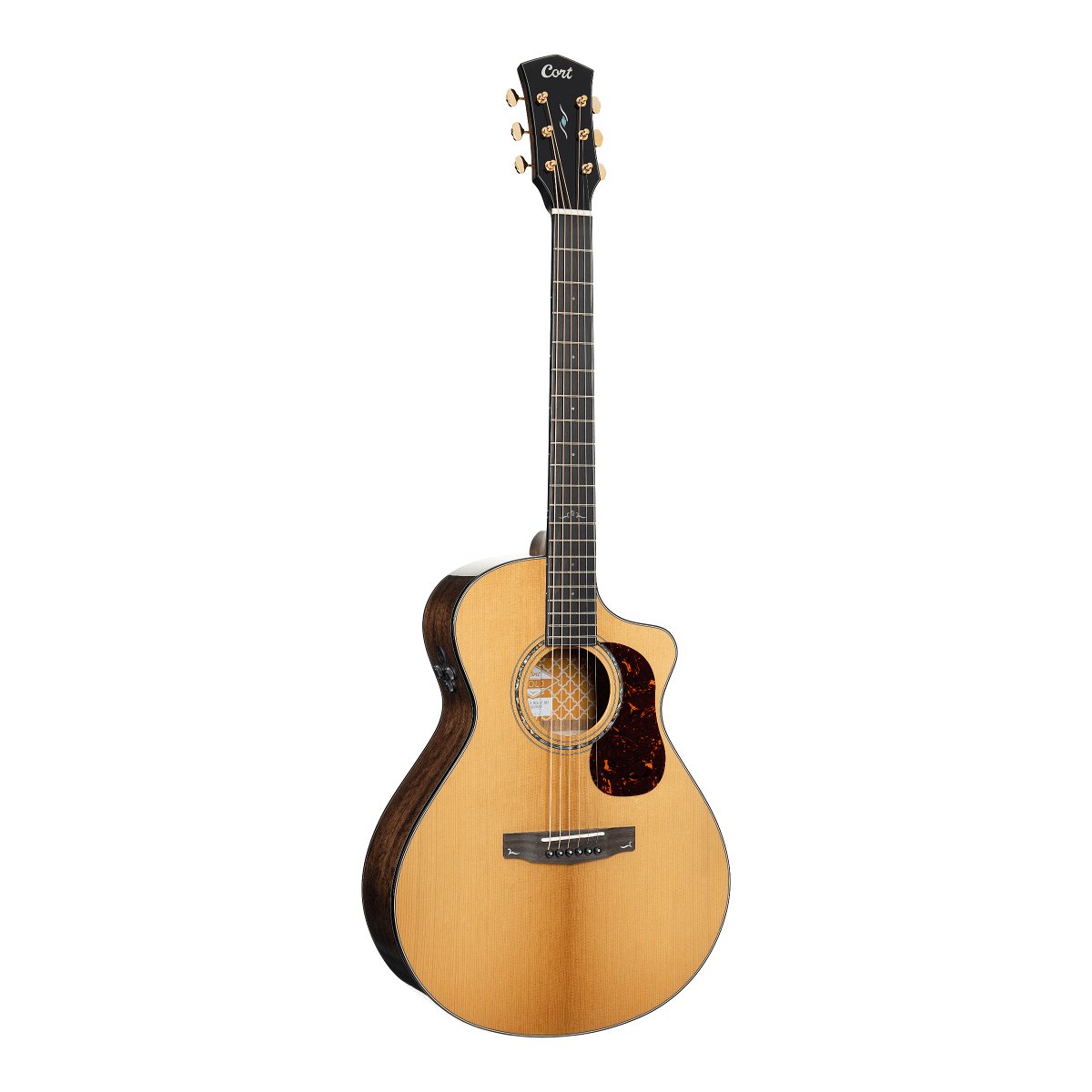 Đàn guitar acoustic điện Cort Gold-MC6 Ovangkol màu Natural Gloss – mặt trước toàn thân