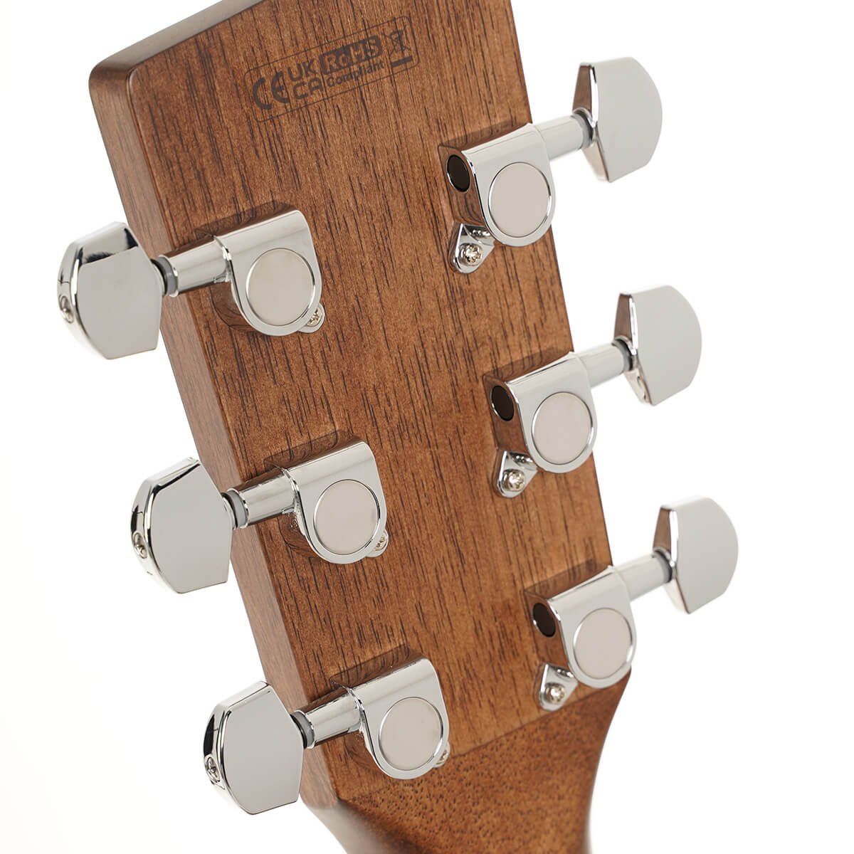 Đàn guitar acoustic điện Cort L100OCF-CED màu Black Satin – mặt sau đầu đàn và bộ khóa lên dây