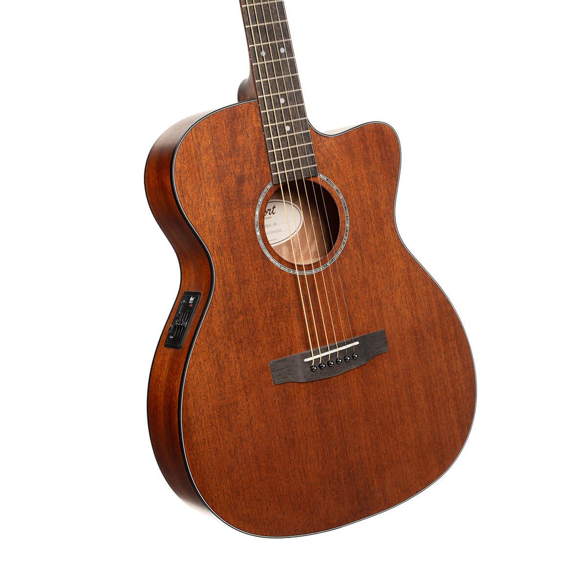 Đàn guitar acoustic điện Cort L60MCE màu Open Pore – góc nghiêng 3/4 toàn thân