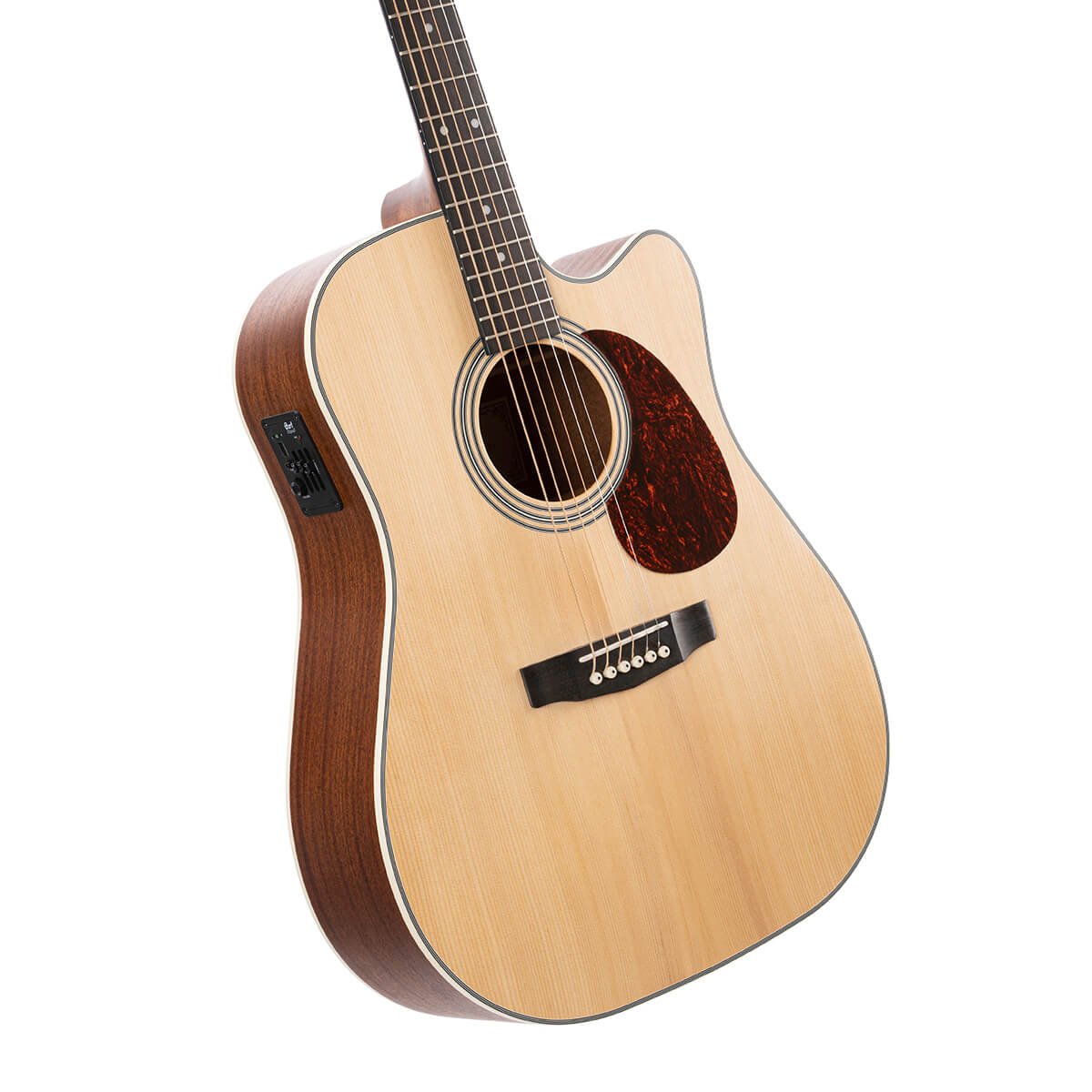 Đàn guitar acoustic điện Cort MR500E màu Open Pore – góc nghiêng 3/4 toàn thân