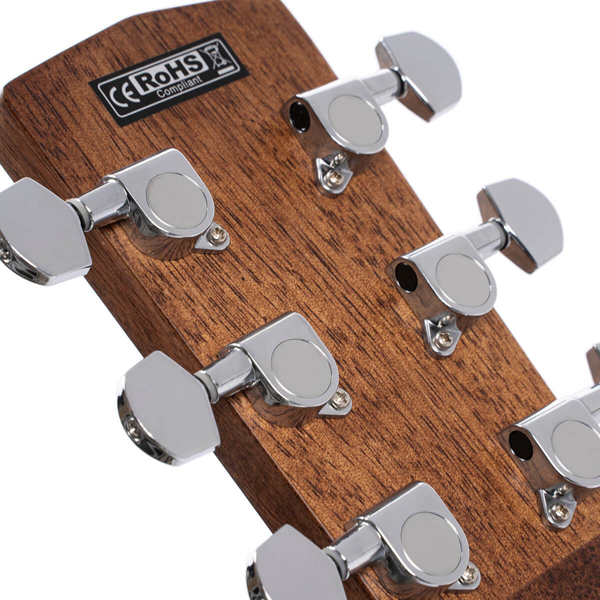 Đàn guitar acoustic điện Cort MR500E màu Open Pore – mặt sau đầu đàn và bộ khóa lên dây