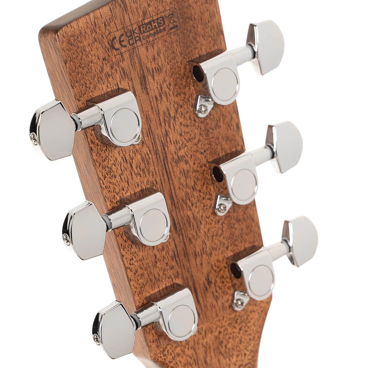 Đàn guitar acoustic điện Cort MR500F-CED màu Black Satin – mặt sau đầu đàn và bộ khóa lên dây