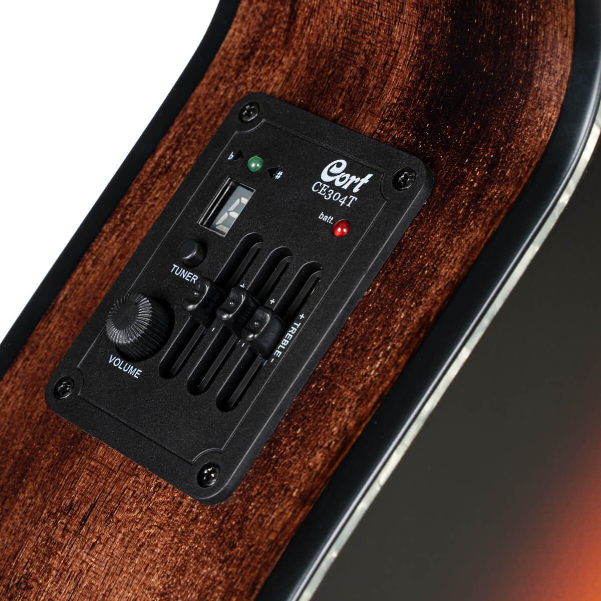 Đàn guitar acoustic điện Cort SFX-E màu 3 Tone Satin Sunburst – cận bộ EQ / pickup