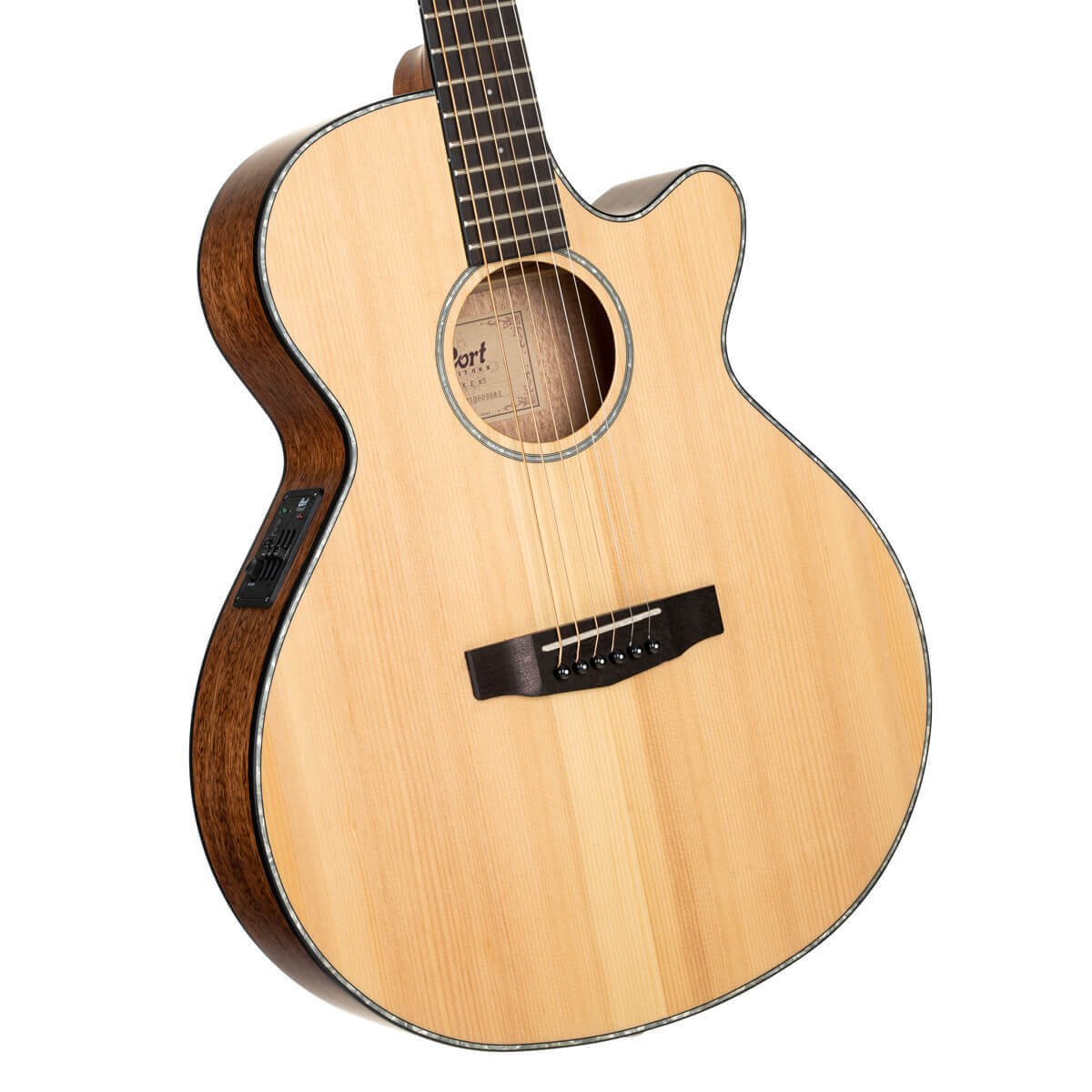 Đàn guitar acoustic điện Cort SFX-E màu Natural Satin – góc nghiêng 3/4 toàn thân