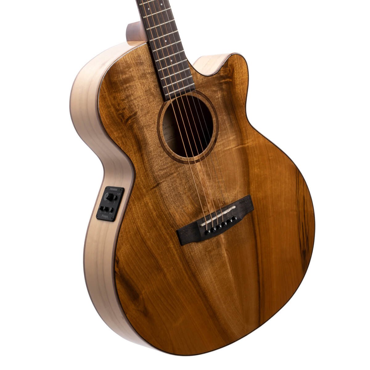 Đàn guitar acoustic điện Cort SFX Myrtlewood màu Natural Gloss – góc nghiêng 3/4 toàn thân