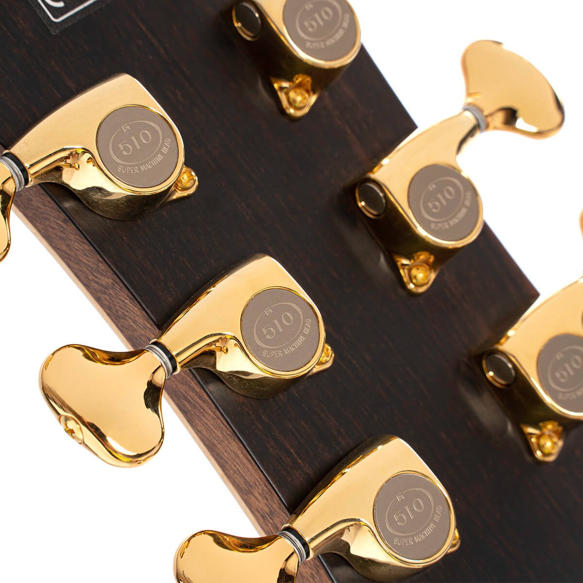 Đàn guitar acoustic điện Cort The Black Tree LE màu Light Burst Satin – mặt sau đầu đàn và bộ khóa lên dây